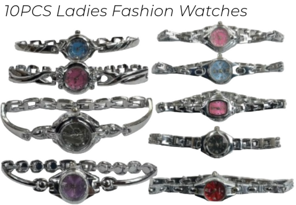 10pcs Set Women's Fashion Steel Band A12 Quartz Multi-Design Watch Bracelet