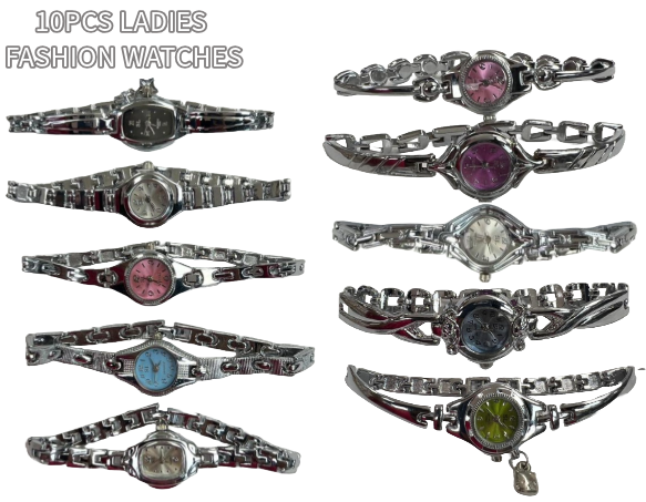 10pcs Set Women's Fashion Steel Band A13 Quartz Multi-Design Watch Bracelet