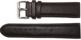 Genuine Leather Watch Band, Dark Brown Padded, Stitched, Brown Thread, 18MM, XL Size, Silver Buckle