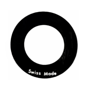 Mineral Crystals to Fit Calvin Klein(CK) Round Single Domed Black Trim(Trim Size: 6.6mm)w/White Text "Swiss Made" (34.5×2.93×1.3)mm→(Diameter×Middle Thick×Edge Thick)