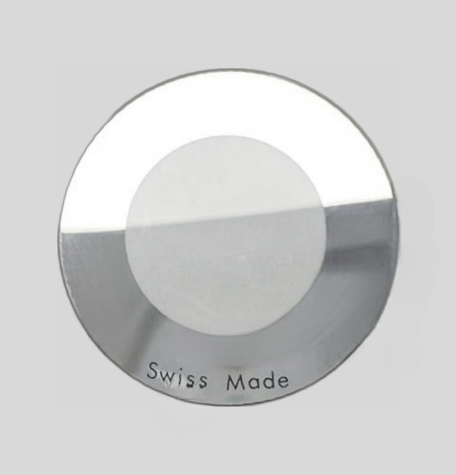 Mineral Crystals to Fit Calvin Klein(CK) Round Single Domed Silver Trim(Trim Size: 6.6mm)w/Black Text "Swiss Made" (34.5×2.93×1.3)mm→(Diameter×Middle Thick×Edge Thick)