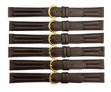 16MM D.Brown Genuine Leather Grain Watch Band, Stitches (lot of 6 bands)