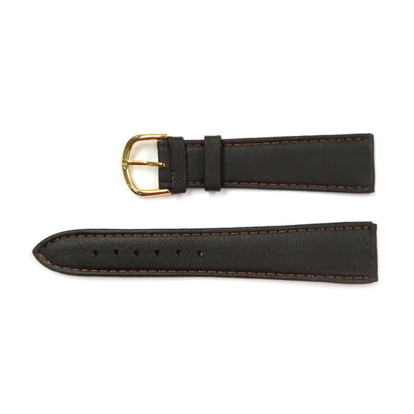 Genuine Leather Watch Band 18mm Flat Classic Plain Grain Stitched in Dark Brown - Universal Jewelers & Watch Tools Inc. 