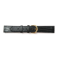 Genuine Leather Watch Band 18mm Flat Lizard Grain Stitched in Black - Universal Jewelers & Watch Tools Inc. 