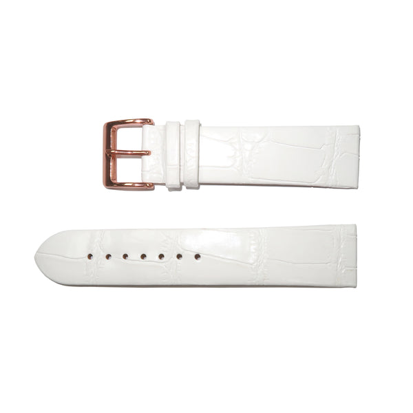 Genuine Leather Watch Band 22mm Flat Alligator Grain in White - Universal Jewelers & Watch Tools Inc. 