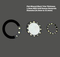 Watch Crystal Flat Round Mineral Glass Crystal Black Trim With Gold Roman Numerals Thick 1.0mm Diameter(26.0mm to 33.0mm)