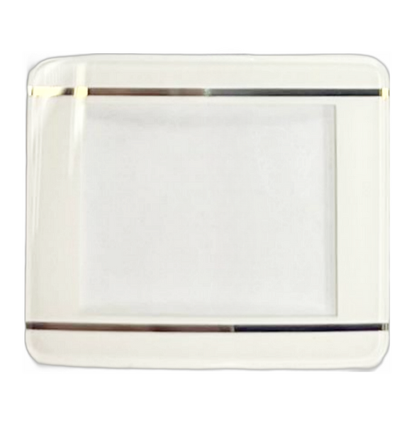 Sapphire Crystals to Fit Rado Double Domed Rectangular Shape Cut Corners White Trim with Gold lines (32.5×27.5×2.2×1.1)mm→(Width×Height×Dome Height×Edge Thick)